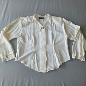 Vintage Hot Stuff Blouse Womens Small‎ Cream Crochet Lace Secretary Career